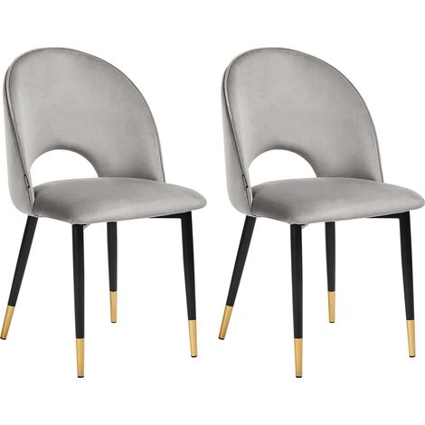 Set di 2 Sedie da Pranzo in Velluto Grigio Gambe Nere Retro Glamour Magalia