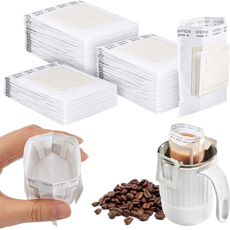 Filtres à café, lot de 120, avec poignées de suspension, pliables, pour la maison, le camping, le bureau et les voyages. (1/5)