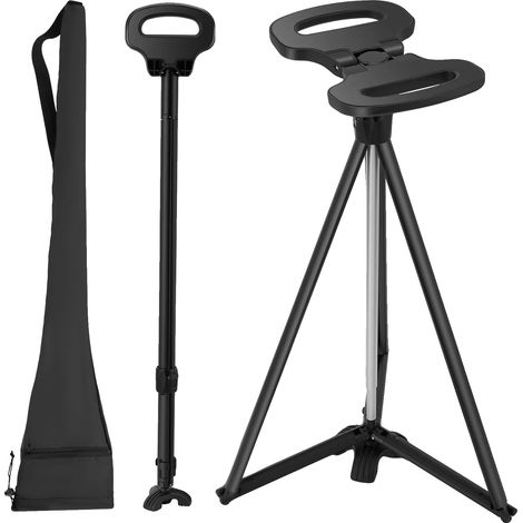 Faltbarer Gehstockstuhl, tragbares Design, höhenverstellbar, SCHWARZ (1/2)