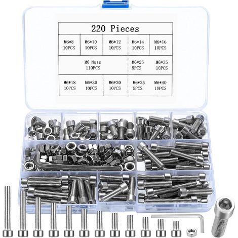 Schraubensatz Sechskantschrauben Edelstahl Muttern M6 Silber 220 (1/5)