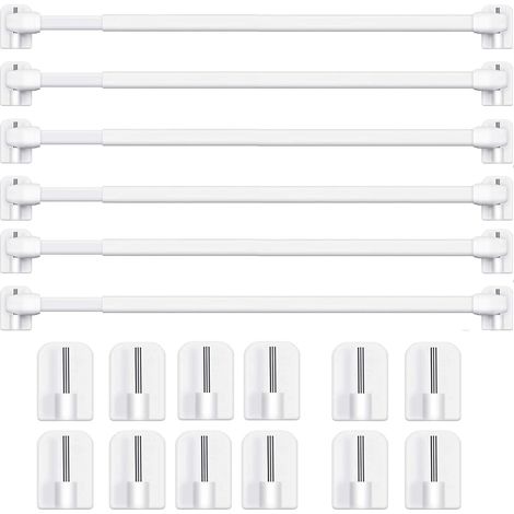 6 Tringles à Rideau en Métalliques Extensibles et Réglables - Sans Perçage, pour Fenêtres et Armoires - Barres de Tension avec Crochets Adhésifs Puissants (Blanc) (6 PCS-40-70cm)