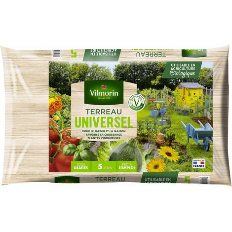 Vilmorin – Terreau universel 5 L – Prêt à l'emploi – Favorise la croissance des plantes – Pour légumes et fleurs