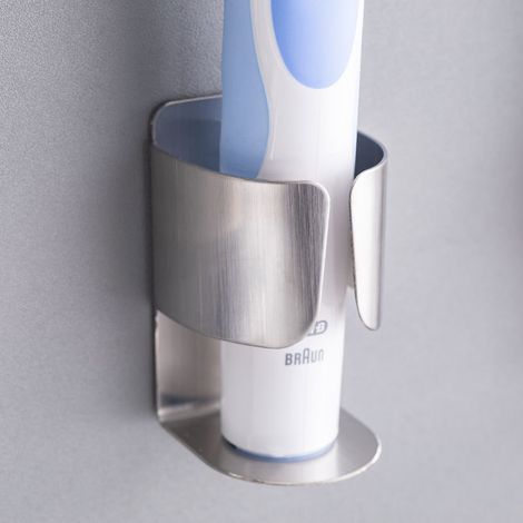 (1 paquet) Support de brosse à dents électrique, support mural autocollant en acier inoxydable pour salle de bain (1/5)