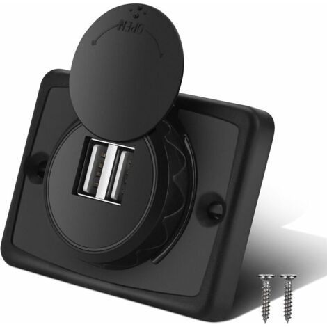 Cargador de coche USB doble, 5V/3.1A 12V, resistente al agua, LED, con puerto USB doble de ABS negro, ideal para autocaravanas, furgonetas, barcos y uso marino. (1/4)