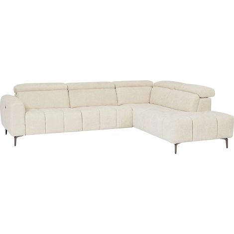 Divano angolare destro con relax elettrico in tessuto beige testurizzato CALDORIA (1/5)