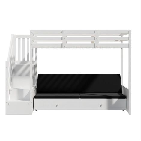 Multifunktions-Kinder-Hochbett 90 x 200 Weiß mit Stauraumtreppe und 2 Schubladen (1/5)