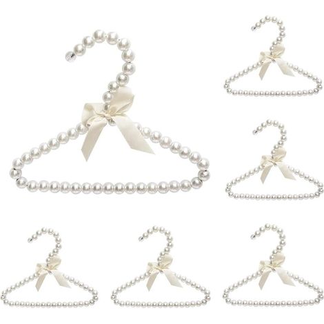 Lot de 6 mini cintres élégants en perles avec nœud en ruban pour animaux de compagnie, chiens, chats, petits bébés et enfants (1/5)