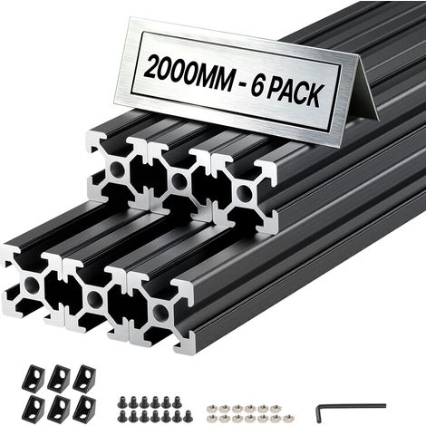 VEVOR Profile Aluminium Extrude 2020 6 PCS Profile Alu Anodise 2000 mm Rainure en T Standard Europeen pour Chassis deImprimante 3D, Machine CNC, Mobilier, Etablis, Bricolage, Haute Resistance, Noir (1/5)