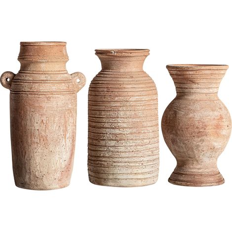 Vase décoratif en terre cuite finition naturelle brun clair - Brun clair naturel terre cuite (1/3)