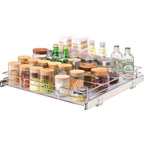 Rangement sous Évier 537x533x85 mm 1 Étage Panier Coulissant pour Placard en Acier Chromé Tiroir Coulissant Cuisine avec Tablette 13 kg, Taille d'Installation du Placard 567x563x185 mm (1/5)