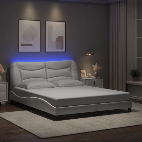 Cadre de lit avec LED sans matelas Hvar blanc 160x200 cm vidaXL (1/5)