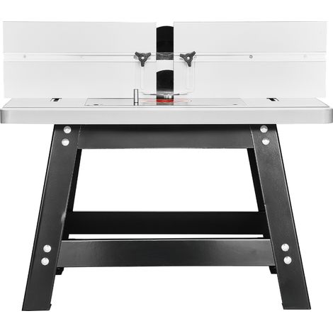 Mophorn Table de toupie d'établi 61x40 cm, avec guide ajustable, plateau en MDF, base métallique solide, ports pour collecte de poussière, compatible avec toupies et divers forets pour découpe. (1/5)