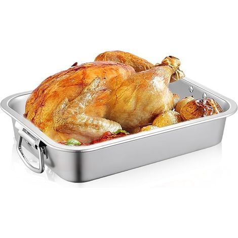 Plaque de cuisson en acier inoxydable, Rectangulaire Plaque à Pâtisserie 40 cm avec poignées, passe au lave-vaisselle, Grande Plaque de four pour cuisson (1/5)
