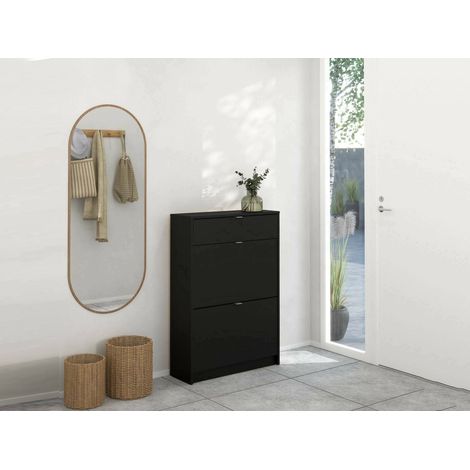 Dmora - Schuhschrank Edith, Schuhregal, Mehrzweck-Eingangsgarderobe, Möbel für Schuhe, 70x24 h101 cm, Schwarz (1/5)