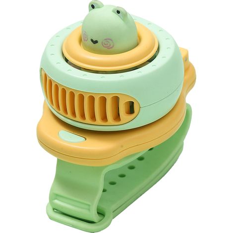 Ventilateur de montre innovant pour enfants, motif dessin animé, USB, portable, petit format, mini, anneau de main, vert (1/5)