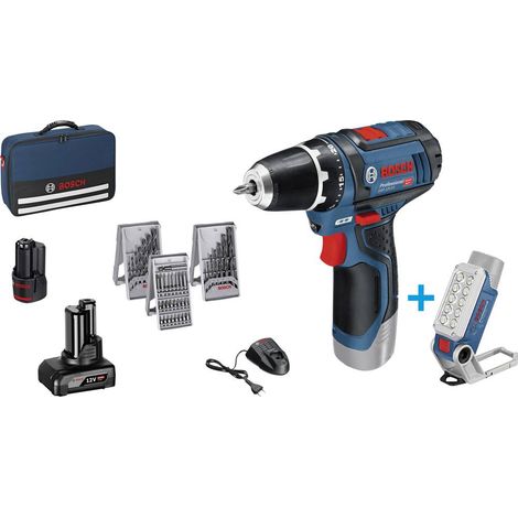 Bosch Professional GSR 12V-15 + GLI DeciLED Trapano avvitatore a batteria 12 V 2 Ah, 4 Ah Li-Ion incl. Lampada portatil (1/5)