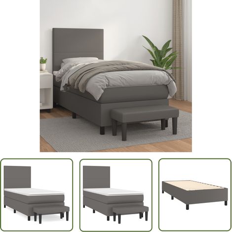 The Living Store Boxspringbett mit Matratze Grau 90x200 cm Kunstleder - Boxspringbett - Betten - Schlafräume - Kunstleder Möbel - Doppelbett (1/5)