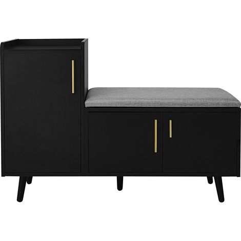 Sitzbank-Schuhschrank mit gepolsterter Sitzfläche und 3 Türen, 100x34x68,5 cm, Schwarz MODENUIT (1/5)