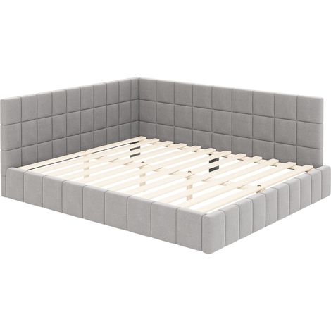 Letto a banquette capitonné 160 x 200 cm in tessuto grigio con rete a doghe MODENUIT (1/5)