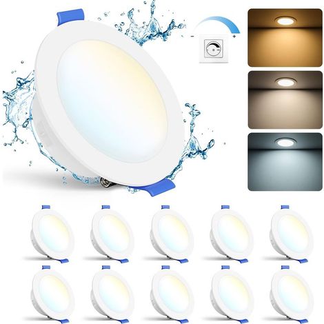 Spot LED Encastrable Dimmable, Lot de 10 6W Spot Salle de Bain IP65 Blanc Chaud 2700K Blanc Neutre 4000K Blanc Froid 6000K 700LM, Spots de Plafond Extra Plat Pour Salon Cuisine, Trou Φ68-80mm (1/5)