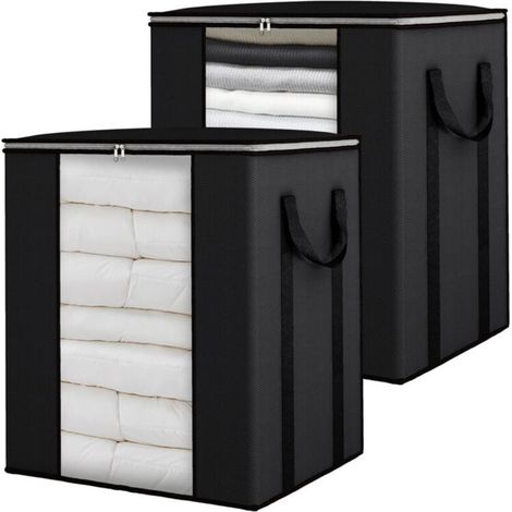 Extra große Aufbewahrungstasche (120 l) für Decken, faltbar mit verstärkten Tragegriffen, für Kingsize-Bettdecken (50 x 40 x 60 cm) – Schwarz – 2er-Pack (1/4)
