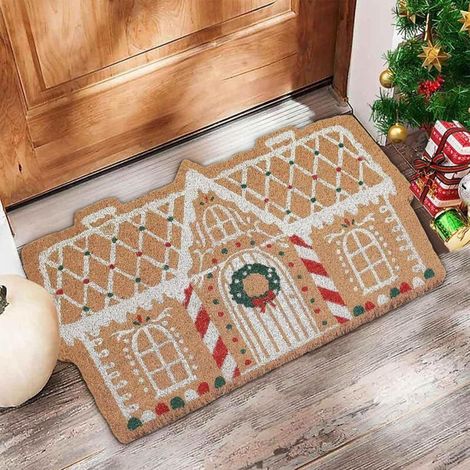 Tapis de porte en pain d'épice - Tapis de bienvenue de Noël pour votre porte d'entrée, décoration de cuisine et de salle de bain pour les fêtes (6090cm) (1/4)