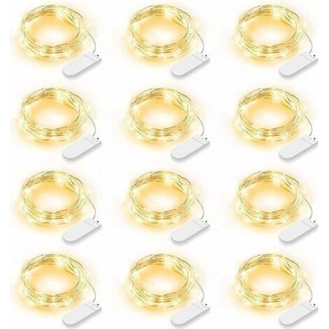 Set of 12 LED Fairy Lights, Battery Operated Lights 2m 20 LEDs Fairy String Lights IP65 Waterproof LED Garland Decoration for Bedroom Christmas Wedding Party Garden, Warm White (Warm White) (1/5)
