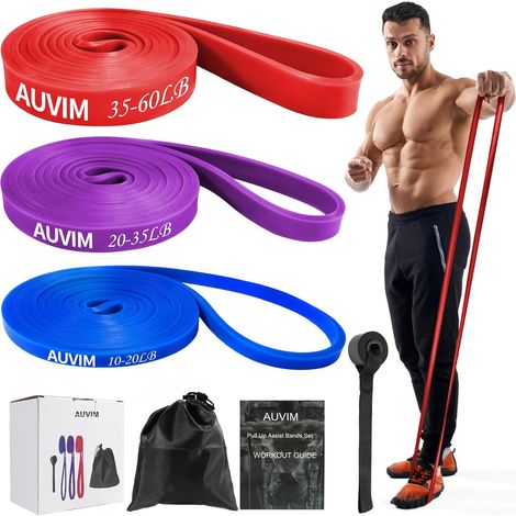 Lot de 3 bandes de résistance différentes pour la musculation, les étirements, la callisthénie, le cross-fit, le Pilates, le yoga, avec sac de rangement pour ancrage de porte (1/5)