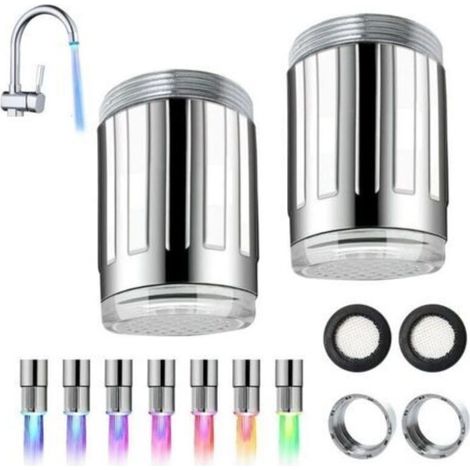 2 Pièces Robinet à LED, Robinet Change de Couleur, Robinets à Capteur à Changement avec 7 Couleurs, Accessoires LED de Robinet Couleur pour Les Restaurants, Salles de Bain, Cuisine