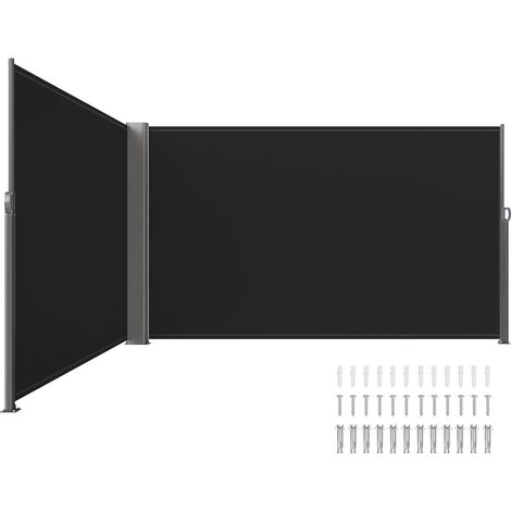 Store lateral retractable aluminium 180x600cm ecran occultant exterieur polyester 280g impermeable UV30 brise-vue noir terrasse (1/5)