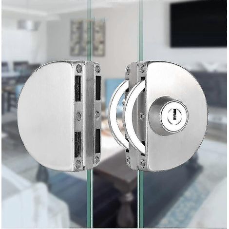 Serrure de porte vitrée en acier inoxydable sans perçage, serrure pour porte vitrée double, serrure centrale pour porte vitrée, porte coulissante double, porte vitrée - Yvan (1/4)