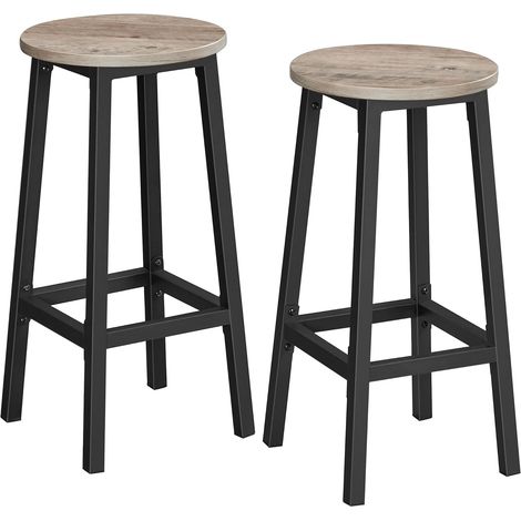 Vasagle – Tabourets de bar – Lot de 2 – Hauteur 65 cm – Structure en acier noir – Assise ronde grège – Montage facile en moins de 30 minutes