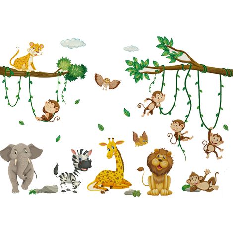 Autocollants Muraux Animaux De La Jungle - Arbre À Singes Décor Murale Pour Chambre D'Enfant - 1 Feuille 30 X 90 Cm (1/5)