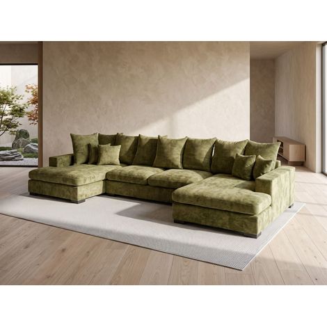 Wohnlandschaft mit Schlaffunktion BENICIO Sofa in Stoff Flow Olivgrün (1/5)