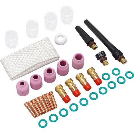 Lot de 38 pièces accessoires soudure TIG, buse céramique, verre, connecteur, pince électrode pour torche WP 17 18 26 (1/5)