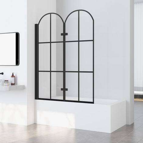 Bogen Duschwand für Badewanne 120x140 cm Schwarz Badewannenaufsatz 2-teilig faltbar Duschwand Badewanne Badewannenfaltwand Duschabtrennung für Badewanne mit 6mm ESG Sicherheitsglas (1/5)