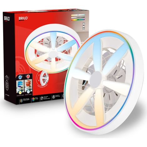 Briloner Plafonnier ventilateur télécommande Ø48cm rond 48,5W 6400lm 2700K-6500K blanc chaud à blanc lumière du jour RGBIC moteur DC blanc - Plafonnier chambre couloir