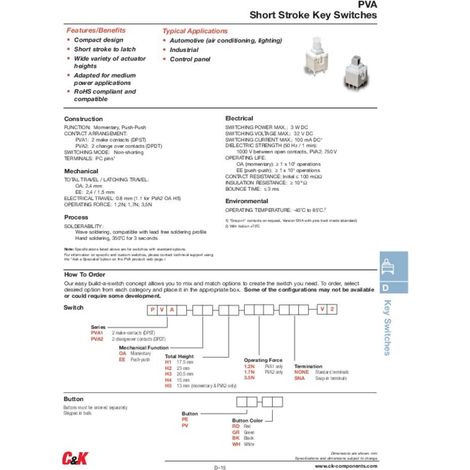 Interruptor c-k-switches pva2oah11.7nv2 táctil compacto