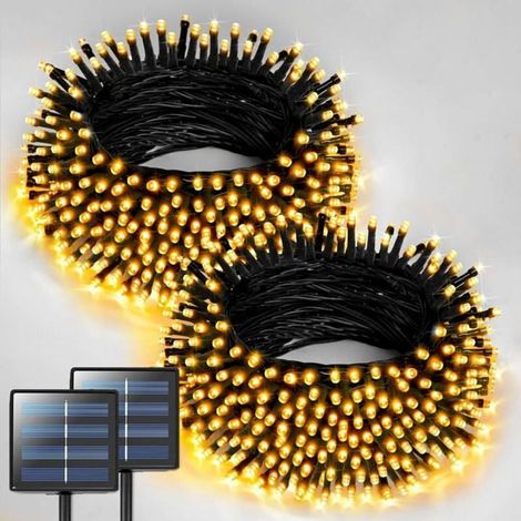 100 LED guirlande lumineuse solaire, 12 mètres, lumière chaude, 8 modes, étanche IP44, décoration extérieure jardin terrasse Noël (1/4)