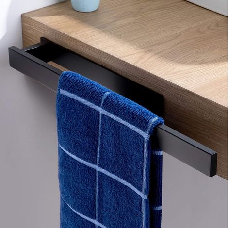 Porte-serviettes adhésif de salle de bain en acier inoxydable 304 sans perçage pour cuisine et salle de bain Finition argentée Design compact ,2pcs,39 cm-noir (1/4)