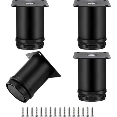 4 Pieces Adjustable Furniture Legs, Round Furniture Legs Metal Stainless Steel Sofa Leg Table Feet, Adjustable Height 0-10MM, 50x80mm Black