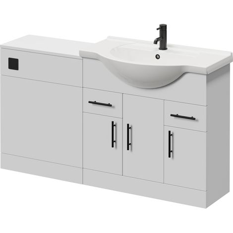 Alexander James Cento Gloss White 1450mm 3 Door Vanity Unit Toilet Suite - 1450mm - Matt Black 96mm Knurled Bar HandleWithout James Toilet Pan