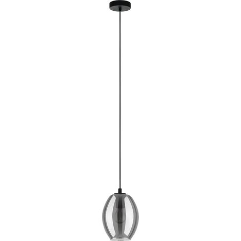 Eglo lampada a sospensione Cadaques, illuminazione da sala da pranzo, metallo nero e vetro fumo nero-trasparente, luce a sospensione su tavolo, attacco E27, Ø 18 cm (1/4)