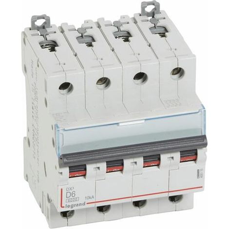 Disjoncteur DX³6000 10kA arrivée haute et départ bas à vis 4P 400 - 6A - courbe D - pour peigne HX³ traditionnel - LEGRAND