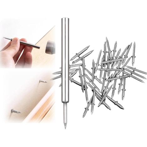 (100 pièces) Clou sans couture avec fil à double tête pour plinthes sans traces Vis de sécurité invisibles avec clous à double tête, avec un outil de douille spécifique aux ongles (1/5)