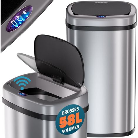 MONZANA® Cubo de Basura de Acero Inoxidable 58L Cesto de Desechos con Sensor de Movimiento e Indicador LED (1/8)