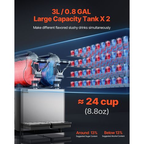 Machine à Granité Commerciale 2x3L Double Réservoir, Machine à Boissons Glacées en Inox de 24 Tasses, Distributeur de Boissons Frap… (1/5)