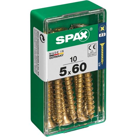 Caja de 10 unidades de tornillo para madera Spax con cabeza plana en Yellox 5,0x60mm Spax (1/3)