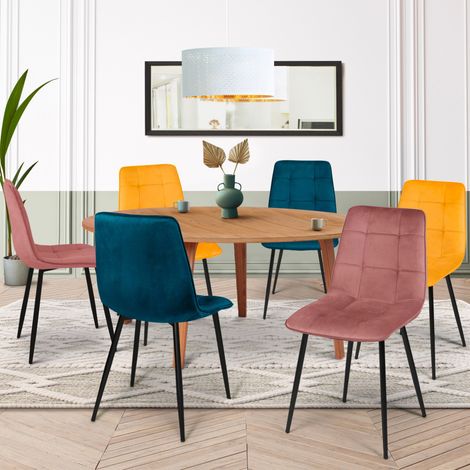 Lote de 6 sillas MILA en mezcla de terciopelo color azul x2, amarillo ocre x2, rosa x2 (1/5)