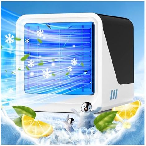 3-in-1 Tragbare Klimaanlage, USB-Ventilator mit Wasserkühlung, 500-ml-Tank, 3 Geschwindigkeitsstufen, 7-farbige Beleuchtung, tragbarer Luftkühler fürs Schlafzimmer – KZQ (1/4)